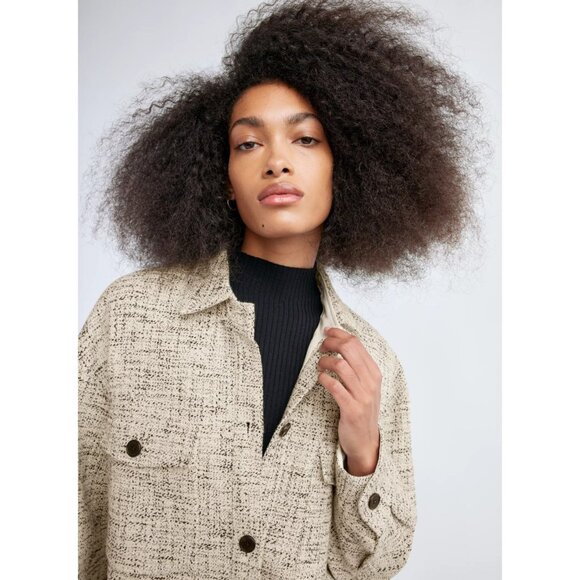 Aritzia BABATON Joan Black Cotton Linen Tweed Oversized Shirt Jacket, Size 2/M - Picture 14 of 16